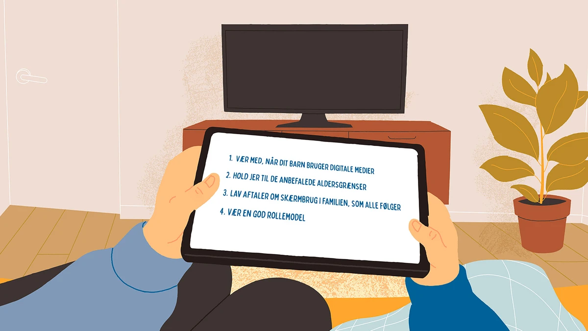 En tablet med fire gode råd.