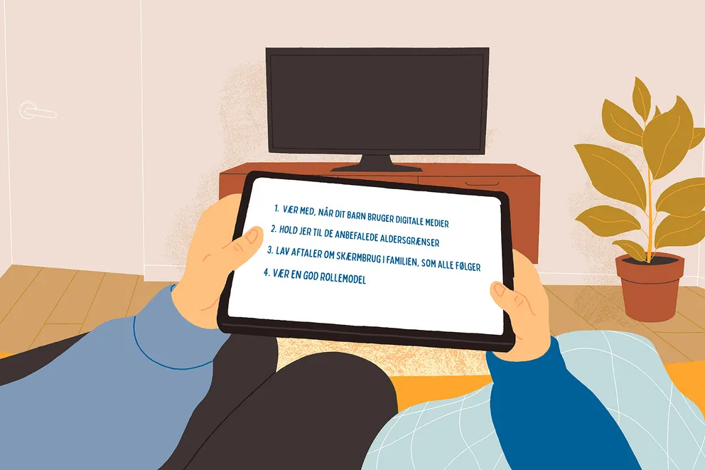 En tablet med fire gode råd.